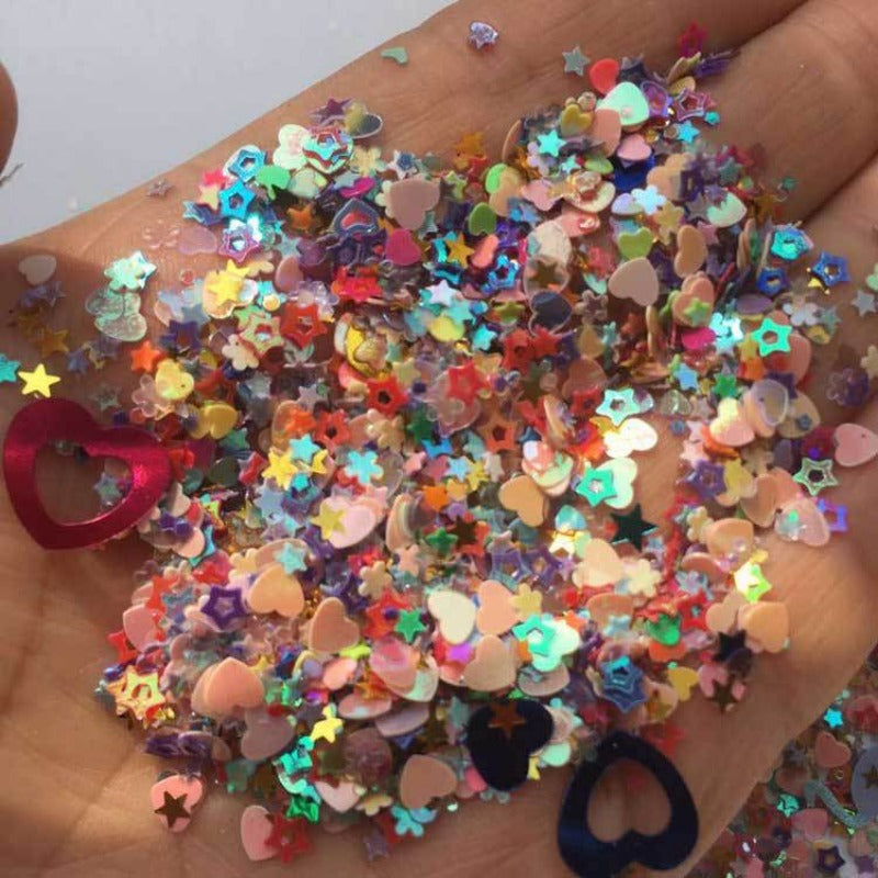 Wholesale 35g mixed color five-star peach heart leaves, maple leaves, flower glitter, slime crystal mud, drip glue, handmade DIY material